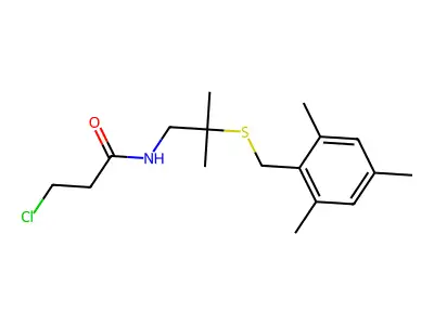 3-chloro-N-{2-[(mesitylmethyl)sulfanyl]-2-methylpropyl}propanamide structure