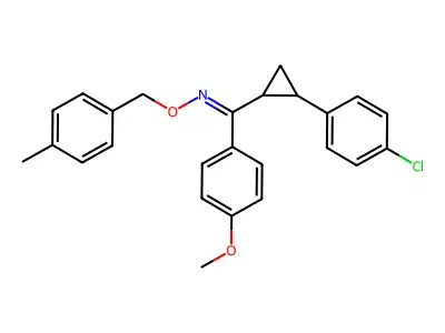 1-[2-(4-chlorophenyl)cyclopropyl]-1-(4-methoxyphenyl)-N-[(4-methylphenyl)methoxy]methanimine structure