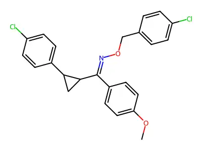 1-[2-(4-chlorophenyl)cyclopropyl]-N-[(4-chlorophenyl)methoxy]-1-(4-methoxyphenyl)methanimine structure
