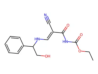 ethyl N-[2-cyano-3-[(2-hydroxy-1-phenylethyl)amino]prop-2-enoyl]carbamate structure