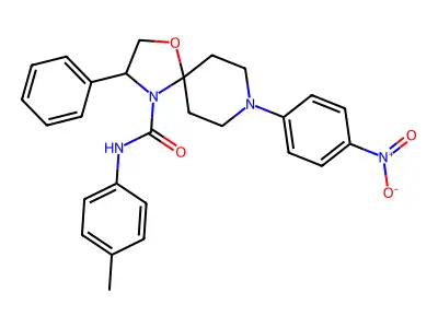 N-(4-methylphenyl)-8-(4-nitrophenyl)-3-phenyl-1-oxa-4,8-diazaspiro[4.5]decane-4-carboxamide structure