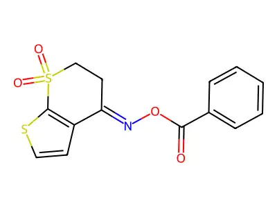 4-((Benzoyloxy)imino)-5,6-dihydro-4H-thieno[2,3-b]thiopyran 7,7-dioxide structure