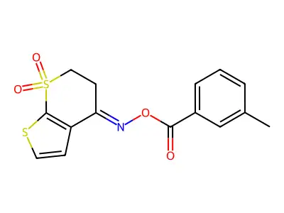 [(7,7-dioxo-5,6-dihydrothieno[2,3-b]thiopyran-4-ylidene)amino] 3-methylbenzoate structure