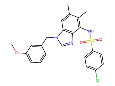 4-chloro-N-[1-(3-methoxybenzyl)-5,6-dimethyl-1H-1,3-benzimidazol-4-yl]benzenesulfonamide structure