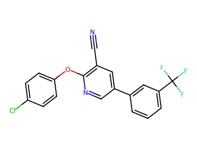 2-(4-Chlorophenoxy)-5-[3-(trifluoromethyl)phenyl]pyridine-3-carbonitrile structure