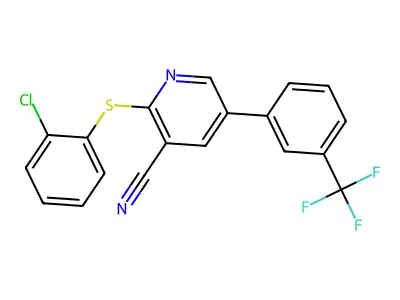 2-[(2-Chlorophenyl)sulfanyl]-5-[3-(trifluoromethyl)phenyl]nicotinonitrile structure