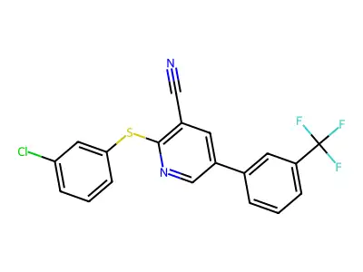 2-[(3-Chlorophenyl)sulfanyl]-5-[3-(trifluoromethyl)phenyl]nicotinonitrile structure