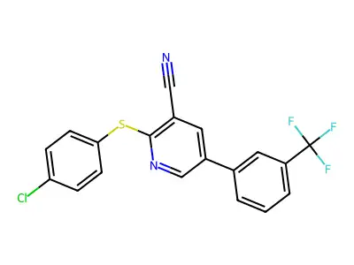 2-[(4-Chlorophenyl)sulfanyl]-5-[3-(trifluoromethyl)phenyl]nicotinonitrile structure