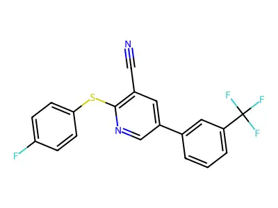 2-[(4-Fluorophenyl)sulfanyl]-5-[3-(trifluoromethyl)phenyl]nicotinonitrile structure