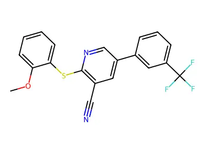 2-[(2-Methoxyphenyl)sulfanyl]-5-[3-(trifluoromethyl)phenyl]nicotinonitrile structure