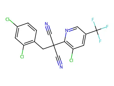 2-[3-chloro-5-(trifluoromethyl)pyridin-2-yl]-2-[(2,4-dichlorophenyl)methyl]propanedinitrile structure