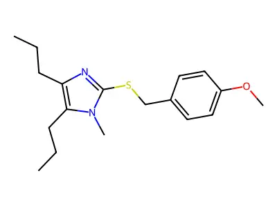 methyl 4-{[(1-methyl-4,5-dipropyl-1H-imidazol-2-yl)sulfanyl]methyl}phenyl ether structure