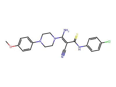 3-amino-N-(4-chlorophenyl)-2-cyano-3-[4-(4-methoxyphenyl)piperazin-1-yl]prop-2-enethioamide structure