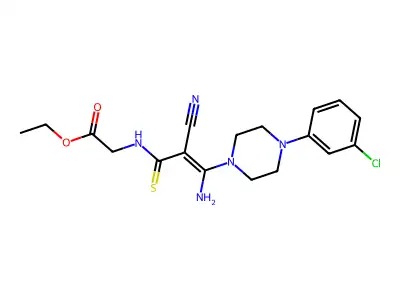 ethyl 2-({3-amino-3-[4-(3-chlorophenyl)piperazino]-2-cyano-2-propenethioyl}amino)acetate structure