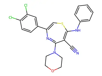 7-Anilino-3-(3,4-dichlorophenyl)-5-morpholino-1,4-thiazepine-6-carbonitrile structure
