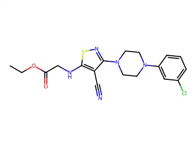Ethyl 2-((3-(4-(3-chlorophenyl)piperazino)-4-cyano-5-isothiazolyl)amino)acetate structure
