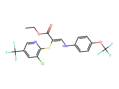 ethyl 2-[3-chloro-5-(trifluoromethyl)pyridin-2-yl]sulfanyl-3-[4-(trifluoromethoxy)anilino]prop-2-enoate structure