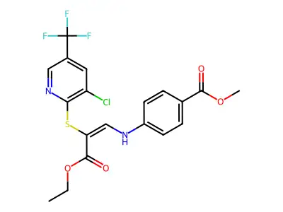methyl 4-[(2-{[3-chloro-5-(trifluoromethyl)-2-pyridinyl]sulfanyl}-3-ethoxy-3-oxo-1-propenyl)amino]benzenecarboxylate structure