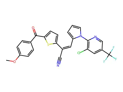 3-[1-[3-chloro-5-(trifluoromethyl)pyridin-2-yl]pyrrol-2-yl]-2-[5-(4-methoxybenzoyl)thiophen-2-yl]prop-2-enenitrile structure