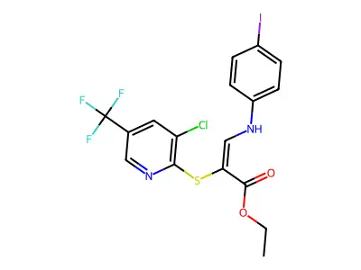 ethyl 2-[3-chloro-5-(trifluoromethyl)pyridin-2-yl]sulfanyl-3-(4-iodoanilino)prop-2-enoate structure