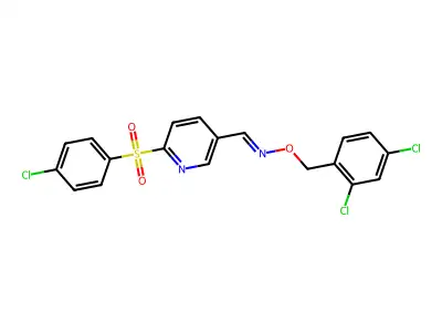1-[6-(4-chlorophenyl)sulfonylpyridin-3-yl]-N-[(2,4-dichlorophenyl)methoxy]methanimine structure