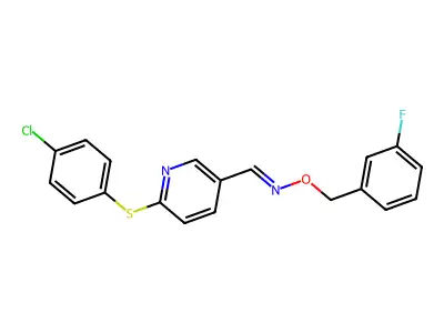 1-[6-(4-chlorophenyl)sulfanylpyridin-3-yl]-N-[(3-fluorophenyl)methoxy]methanimine structure