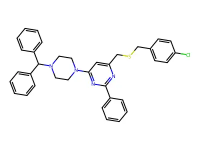 [6-(4-Benzhydrylpiperazino)-2-phenyl-4-pyrimidinyl]methyl 4-chlorobenzyl sulfide structure