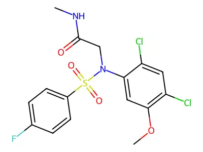 2-{2,4-dichloro[(4-fluorophenyl)sulfonyl]-5-methoxyanilino}-N-methylacetamide structure