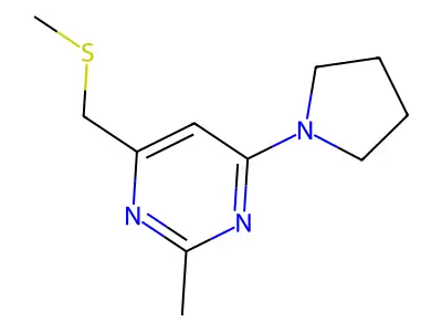 2-Methyl-4-[(methylsulfanyl)methyl]-6-(1-pyrrolidinyl)pyrimidine structure
