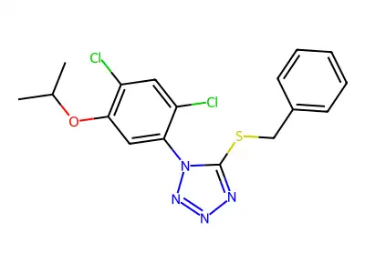 5-(benzylsulfanyl)-1-(2,4-dichloro-5-isopropoxyphenyl)-1H-1,2,3,4-tetraazole structure