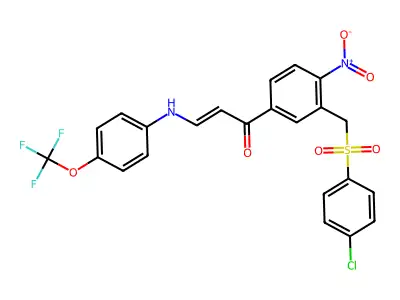 1-[3-[(4-chlorophenyl)sulfonylmethyl]-4-nitrophenyl]-3-[4-(trifluoromethoxy)anilino]prop-2-en-1-one structure