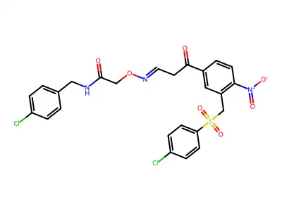 N-(4-chlorobenzyl)-2-({[3-(3-{[(4-chlorophenyl)sulfonyl]methyl}-4-nitrophenyl)-3-oxopropylidene]amino}oxy)acetamide structure