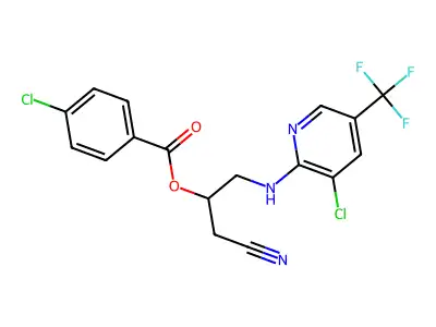 2-{[3-chloro-5-(trifluoromethyl)-2-pyridinyl]amino}-1-(cyanomethyl)ethyl 4-chlorobenzenecarboxylate structure