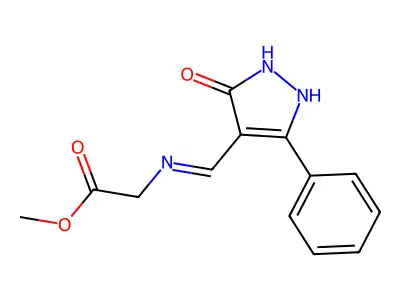methyl 2-{[(5-oxo-3-phenyl-1,5-dihydro-4H-pyrazol-4-yliden)methyl]amino}acetate structure