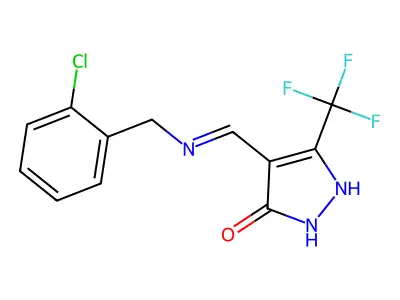4-{[(2-chlorobenzyl)amino]methylene}-5-(trifluoromethyl)-2,4-dihydro-3H-pyrazol-3-one structure