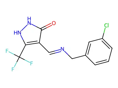 4-{[(3-chlorobenzyl)amino]methylene}-5-(trifluoromethyl)-2,4-dihydro-3H-pyrazol-3-one structure
