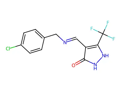4-{[(4-chlorobenzyl)amino]methylene}-5-(trifluoromethyl)-2,4-dihydro-3H-pyrazol-3-one structure