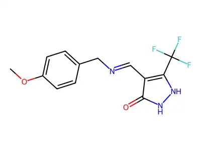 4-{[(4-methoxybenzyl)amino]methylene}-5-(trifluoromethyl)-2,4-dihydro-3H-pyrazol-3-one structure