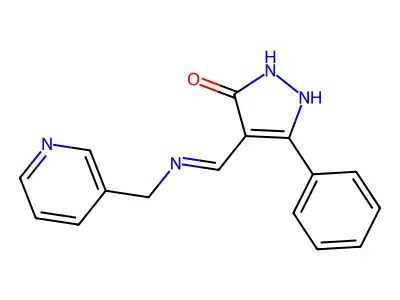 5-phenyl-4-{[(3-pyridinylmethyl)amino]methylene}-2,4-dihydro-3H-pyrazol-3-one structure