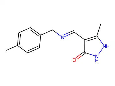 5-methyl-4-{[(4-methylbenzyl)amino]methylene}-2,4-dihydro-3H-pyrazol-3-one structure
