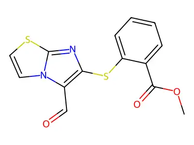 Methyl 2-(5-formylimidazo[2,1-b][1,3]thiazol-6-yl)sulfanylbenzoate structure