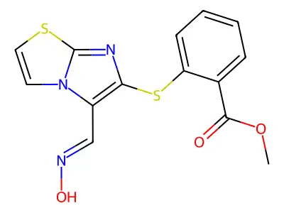 Methyl 2-[5-(hydroxyiminomethyl)imidazo[2,1-b][1,3]thiazol-6-yl]sulfanylbenzoate structure