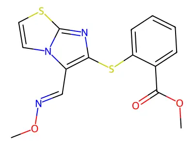 Methyl 2-[5-(methoxyiminomethyl)imidazo[2,1-b][1,3]thiazol-6-yl]sulfanylbenzoate structure