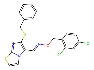 6-(benzylsulfanyl)imidazo[2,1-b][1,3]thiazole-5-carbaldehyde O-(2,4-dichlorobenzyl)oxime structure