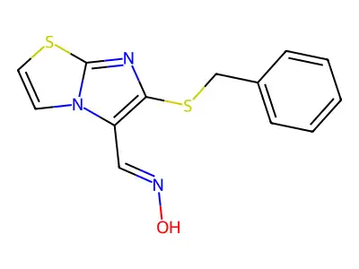N-[(6-benzylsulfanylimidazo[2,1-b][1,3]thiazol-5-yl)methylidene]hydroxylamine structure
