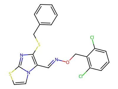 6-(benzylsulfanyl)imidazo[2,1-b][1,3]thiazole-5-carbaldehyde O-(2,6-dichlorobenzyl)oxime structure