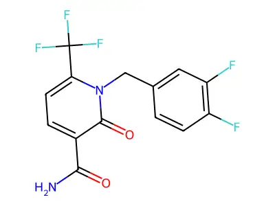 1-(3,4-difluorobenzyl)-2-oxo-6-(trifluoromethyl)-1,2-dihydro-3-pyridinecarboxamide structure