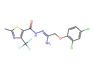 N'-[2-(2,4-dichlorophenoxy)ethanimidoyl]-2-methyl-4-(trifluoromethyl)-1,3-thiazole-5-carbohydrazide structure