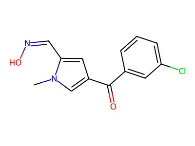 4-[(3-Chlorophenyl)-oxomethyl]-1-methyl-2-pyrrolecarboxaldehyde oxime structure