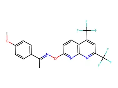 N-[[5,7-bis(trifluoromethyl)-1,8-naphthyridin-2-yl]oxy]-1-(4-methoxyphenyl)ethanimine structure